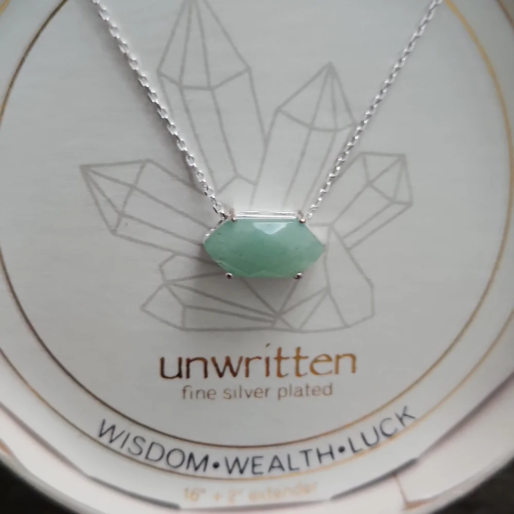 Unwritten Fine Silver Plated Genuine Stone Necklace Green Aventurine